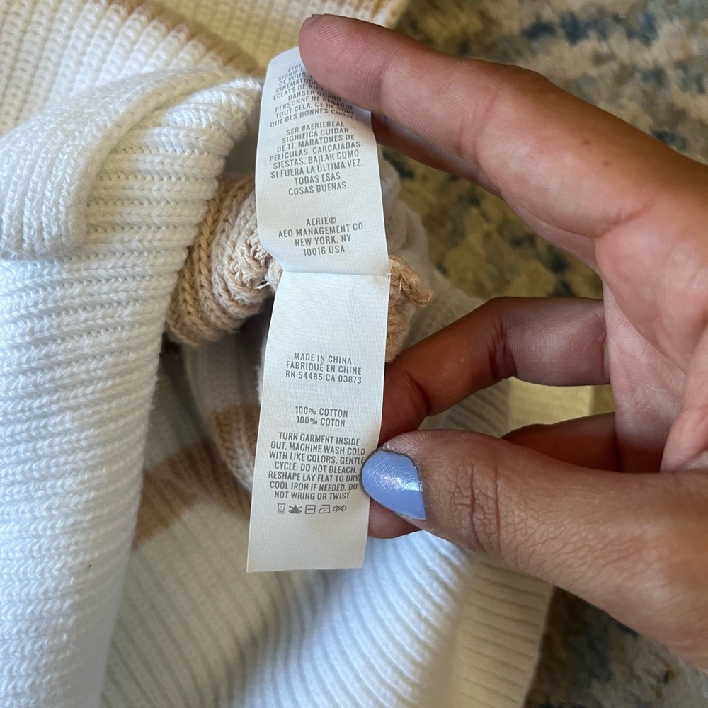 Aerie Beyond Neutral Stripe Knit Oversized Slouchy 1/4 Zip Pullover Sweater S - Picture 5 of 5